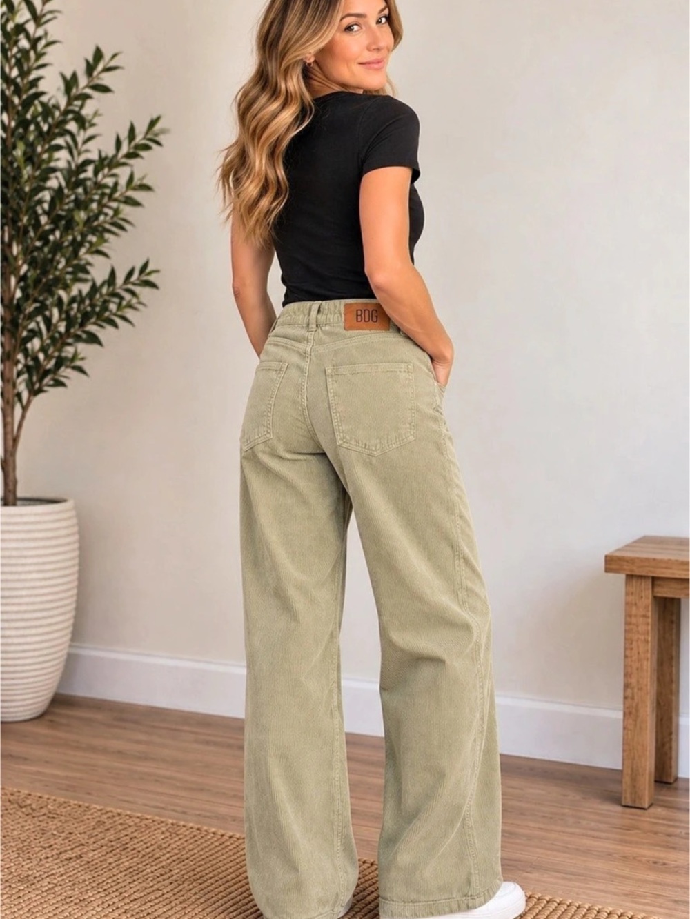 BDG High & Wide Corduroy Pant Corduroy Pants Green Waist 26